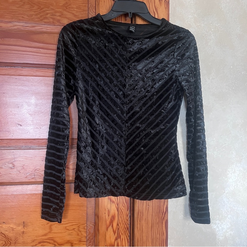 SHEIN Women’s Whimsigoth Black Velvet Top Size Small Sheer Lace Underlay